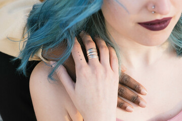 Multiracial Women Touching Hands Each Other