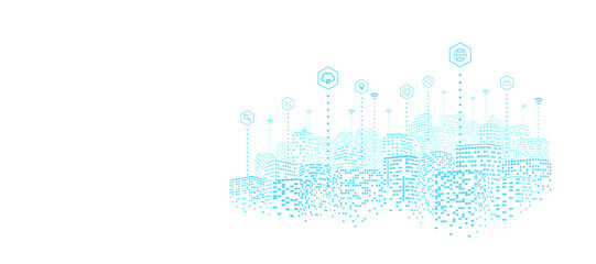 Digital city services connection, Internet of things on white background, Network communication of the future. Smart city concept.