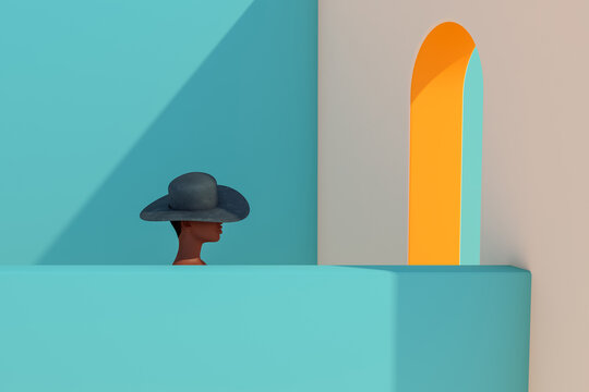 Black woman with hat in abstract space