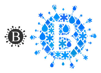 Vector crystal blue water collage Beta coronavirus icon. Beta coronavirus mosaic is made from mineral parts, water drops, snowflakes.