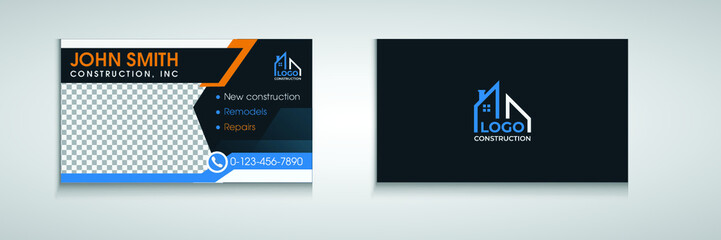 modern construction business card design vector template with creative shape easy clean and simple
