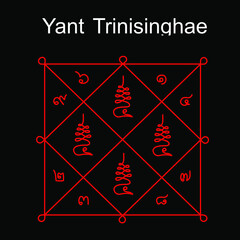 Thai ancient traditional tattoo name in thai language is 
Yant Trinisinghae. It has properties that encourage mercy, avoid from danger, bring prosperity and lucky for wearer life.