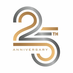 25 Years anniversary modern logo gold and silver line template - obrazy, fototapety, plakaty