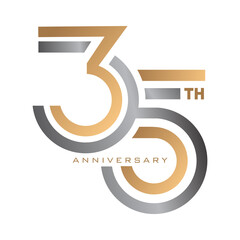 35 Years anniversary modern silver and gold logo template - obrazy, fototapety, plakaty