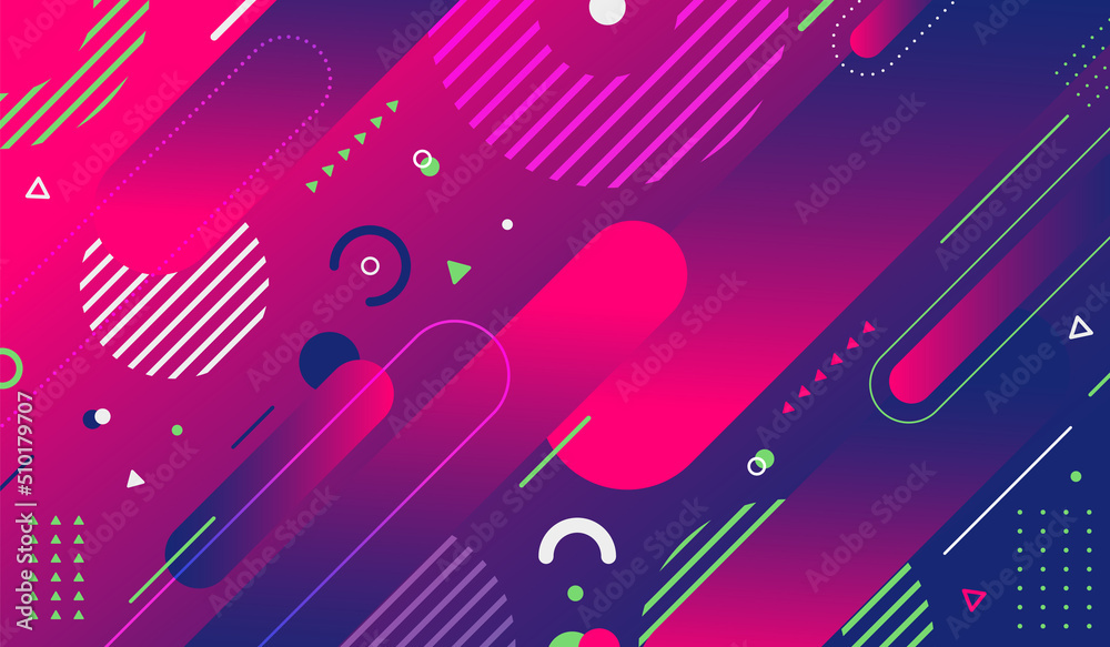Wall mural abstract background blue and pink gradient geometric elements pattern memphis retro style