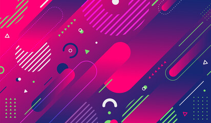 Fototapeta premium Abstract background blue and pink gradient geometric elements pattern memphis retro style