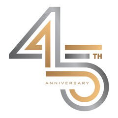 45 Years anniversary modern gold and silver logo template - obrazy, fototapety, plakaty