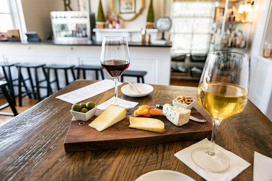 Wine And Cheese Inside A Tasting Room