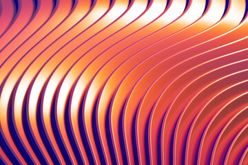 Beautiful wallpaper with abstract colorful wavy background lines in bright warm orange and blue colors. 3D rendering
