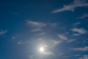 Beautiful blue sky and clouds clear sky in the daytime with dramatic light.