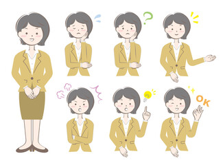 スーツ姿の女性の表情　ポーズ　セット