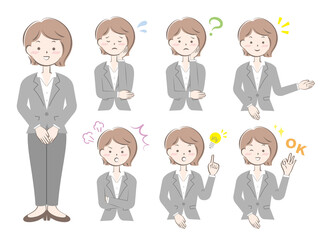 スーツ姿の女性の表情　ポーズ　セット