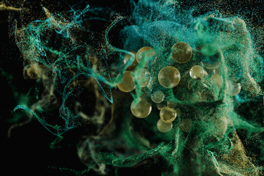 Abstract 3D Rendering of Flying Spheres 