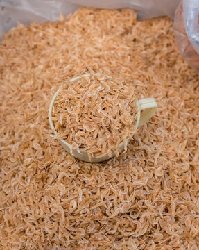 Dried krill, known locally as Alamang. For sale at a dried fish market.