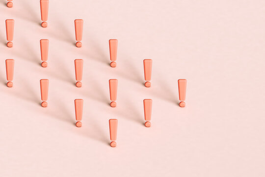 many exclamation points on a pink background. 3d render