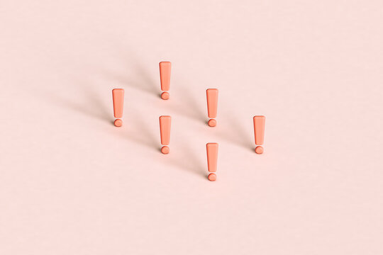 rectabgle from pink exclamation points. 3d render.