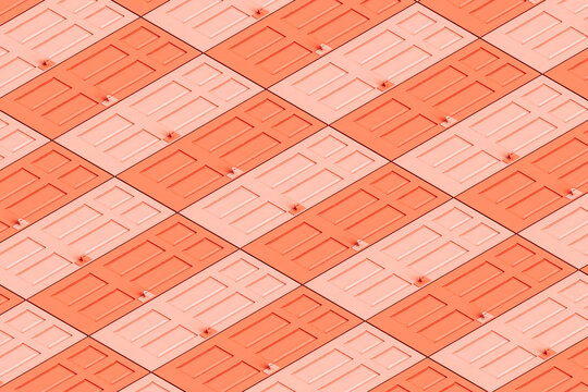 pattern of many pink front doors