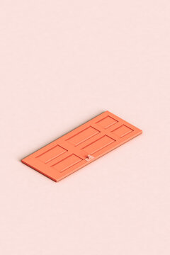 isometric view of a pink front door