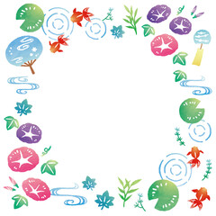 Japanese summer frame with morning glory and gold fish