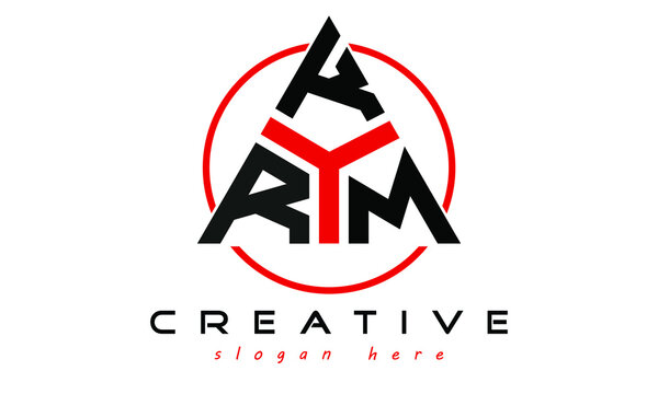 RKM three letter creative triangle shape in circle logo design vector template. typography logo | Letter mark logo | initial logo | flat logo |  minimalist logo | 