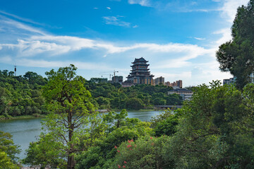 At dusk on a sunny day, Qingxiu mountain scenic spot in Nanning, Guangxi