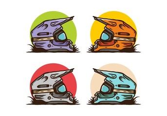 Outdoor motocross trail helmet illustration