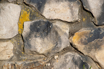 The Texture of a Gray Stone Wall Close-up