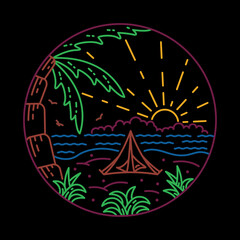 Camping with good view in summer at beach graphic illustration vector art t-shirt design