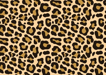 Yellow background animal print leopard, vector seamless pattern for printing clothes, fabrics.