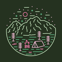 Camping in the good nature at night graphic illustration vector art t-shirt design