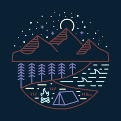 Camping at good place in the nature at night graphic illustration vector art t-shirt design