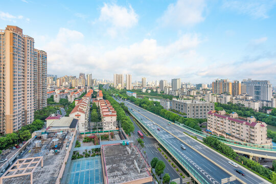 Qingzhu interchange, the urban skyline of Nanning, Guangxi