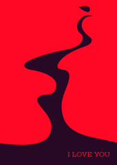 vector minimalist elegant poster. silhouette of two passionately kissing people in love in pink colors. elements isolated. useful for valentine's day card, kiss day card, print, poster, logo, label.