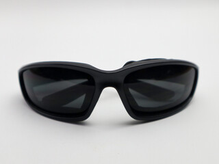 black sport sunglasses isolated white background selective focus