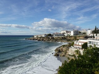 [Spain] View of the Mediterranean Sea and the beach from The Balcony of Europe (Nerja)