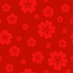 Seamless pattern with red flowers on red backgrond