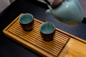 Tea set on the bay window of the room