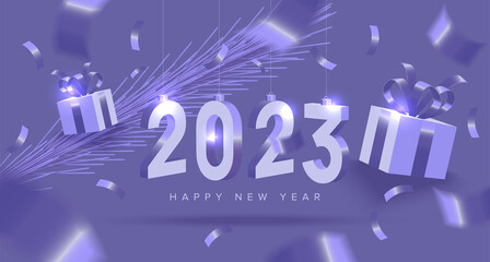 Happy new year 2023 with very peri color banner template