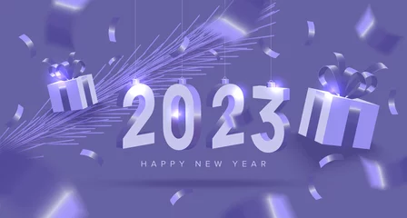 Crédence de cuisine en verre imprimé Pantone 2022 very peri Happy new year 2023 with very peri color banner template