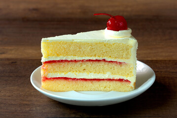 A delicious strawberry cheese cake on the table