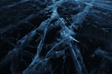 ice texture cracks baikal, abstract background winter ice transparent blue