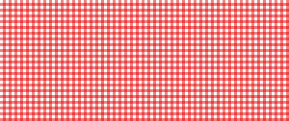 Red and white checkered tablecloth fabric background vector seamless texture pattern. - obrazy, fototapety, plakaty