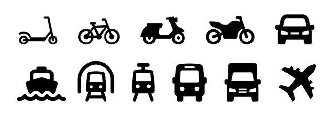 Transport icon set. Collection of vehicle vector symbol. - obrazy, fototapety, plakaty