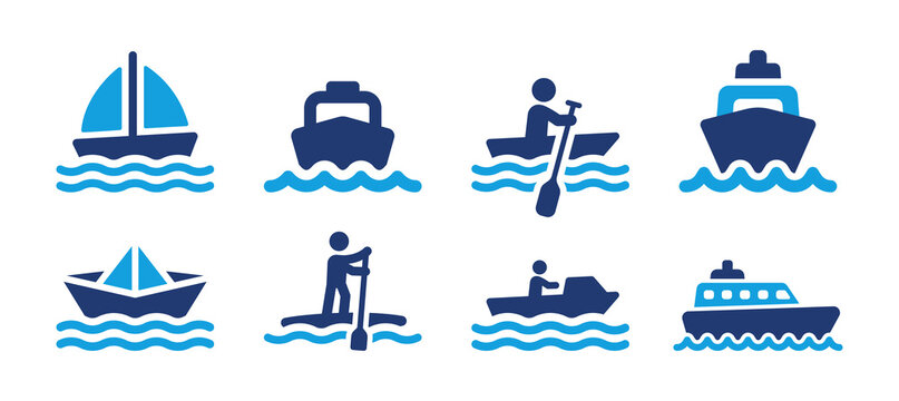 Boat Vector Icon Set. Collection Of Ships Symbol Illustration.