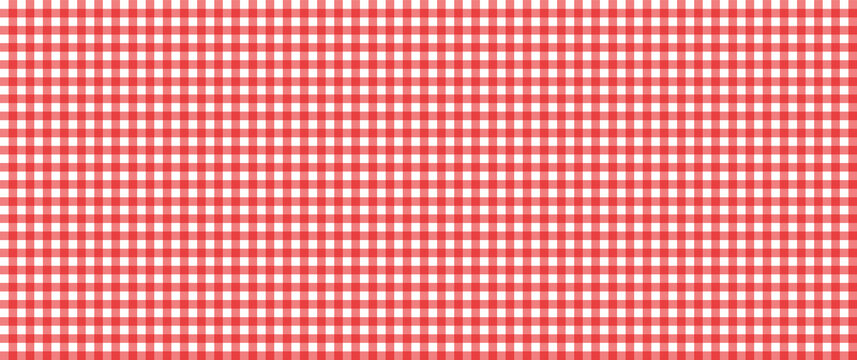 Red and white checkered tablecloth fabric background vector seamless texture pattern.