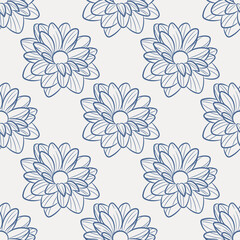 Blue floral vector repeat pattern with daisies