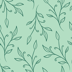 Elegant green vector pattern with hand drawn leaves