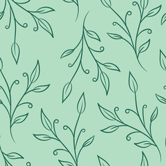 Fototapeta premium Elegant green vector pattern with hand drawn leaves