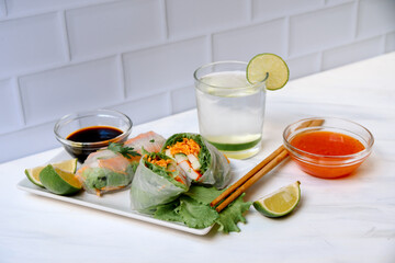 Rice paper Vietnam spring rolls with vegetables