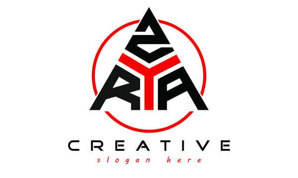 RZA three letter creative triangle shape in circle logo design vector template. typography logo | Letter mark logo | initial logo | flat logo |  minimalist logo | 